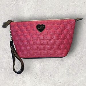 Betsey Johnson "Luv Betsey" Quilted Heart Red Cosmetic Bag W/Strap
